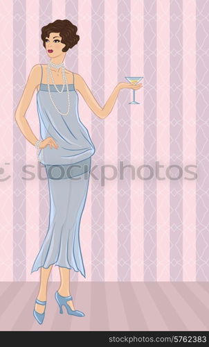 Retro party girl. Vector illustration for your design.
