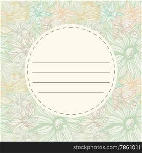 Retro pastel flowers on branches on background seamless pattern with frame label