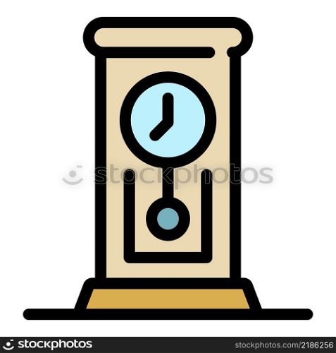 Retro pendulum clock icon. Outline retro pendulum clock vector icon color flat isolated. Retro pendulum clock icon color outline vector