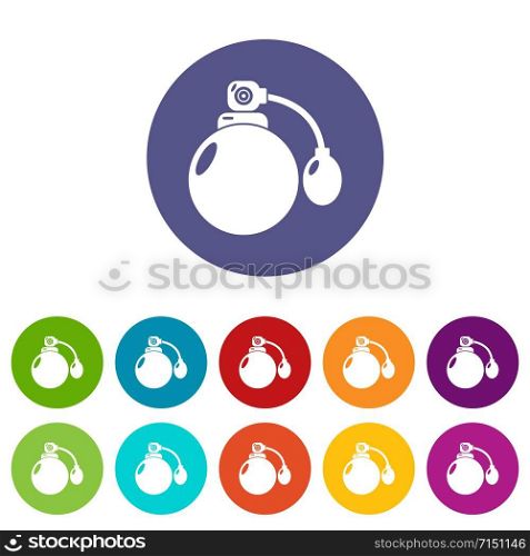 Retro perfume bottle icons color set vector for any web design on white background. Retro perfume bottle icons set vector color