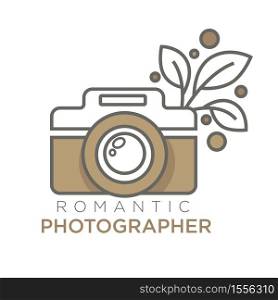 Retro photo camera photo studio isolated vector icon photographer mobile app for photoshooting premises snaps filters and effects tools, photography maker modern smartphone application emblem or logo. Romantic photographer retro photo camera isolated icon