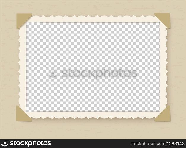 Retro photo frame. Vintage old postcard for album or picture with decoration edges vector photoframe template. Retro photo frame. Vintage old postcard for album or picture with decoration edges vector template