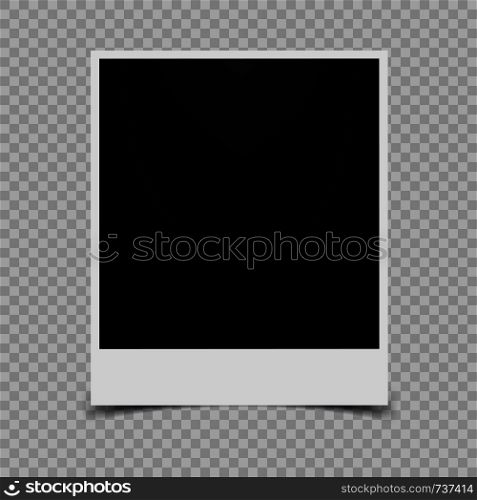 Retro photo frame with shadow on transparent background. Vector illustration