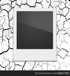 Retro Polaroid photo frame on the background cracks desert. Vector illustration