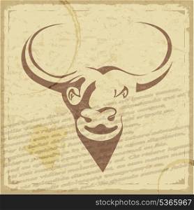 Retro postcard with silhouette of buffalo