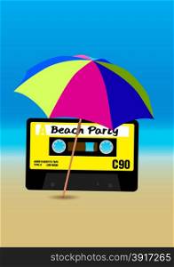 Retro Poster - 80s Beach Party Flyer With Audio Cassette Tape