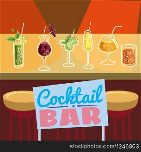 Retro poster design for cocktailbar. Vintage poster, card for bar or restaurant.. Retro poster design for cocktailbar. Vintage poster, card for bar or restaurant. Vector, isolated