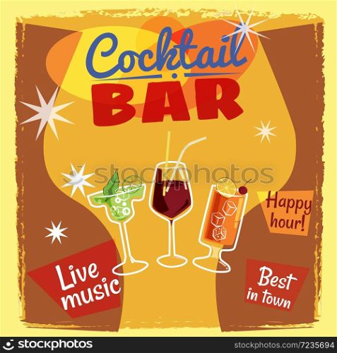 Retro poster design for cocktailbar. Vintage poster, card for bar or restaurant.. Retro poster design for cocktailbar. Vintage poster, card for bar or restaurant. Vector, isolated