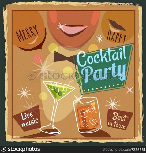 Retro poster design for cocktailbar. Vintage poster, happy hour, card for bar or restaurant.. Retro poster design for cocktailbar. Vintage poster, happy hour, card for bar or restaurant. Vector, isolated