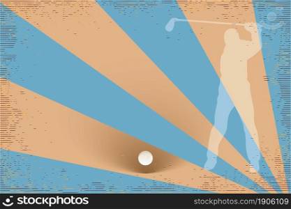 Retro poster Golf passion with Golf ball, putter and Golf player silhouette - every detail are isolated usable