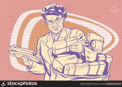 retro postman, delivering letters, pop art retro vector illustration