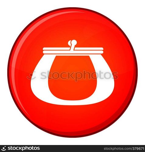 Retro purse icon in red circle isolated on white background vector illustration. Retro purse icon, flat style