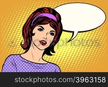 Retro question girl pop art retro style. Woman vector illustration. Beautiful lady. Retro question girl
