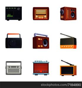 Retro radio icons set. Cartoon set of retro radio vector icons for web design. Retro radio icons set, cartoon style