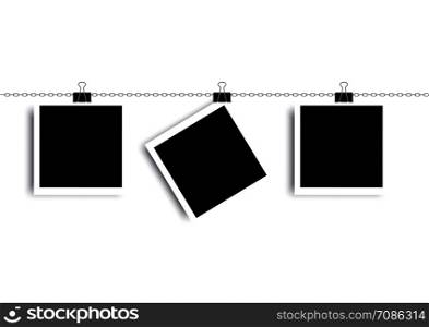Retro realistic photo frame with paper clip isolated on white background for template photo design. vector illustration