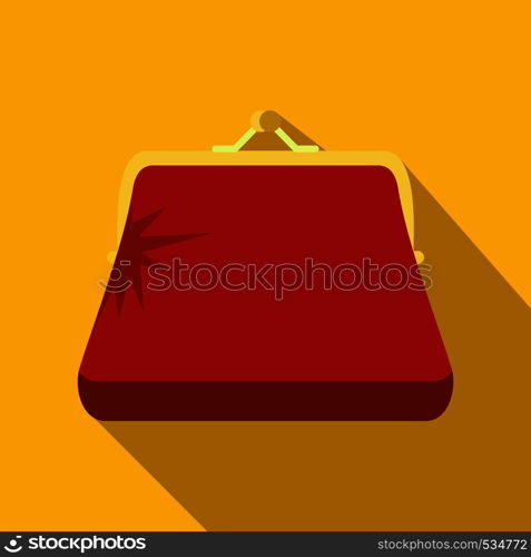 Retro red purse icon in flat style on a yellow background. Retro red purse icon, flat style