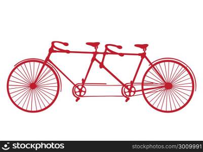 Retro red silhouette tandem bicycle isolated on a white background. Vector.