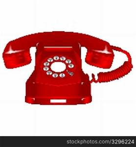 retro red telephone against white background, abstract vector art illustration