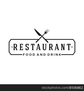 Retro restaurant emblem.Cutlery logo design and hand drawn vintage style restaurant typography.
