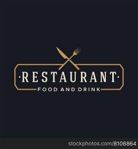 Retro restaurant emblem.Cutlery logo design and hand drawn vintage style restaurant typography.
