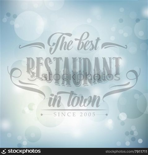 retro restaurant poster on blue blurred background, vector format