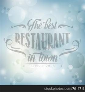 retro restaurant poster on blue blurred background, vector format