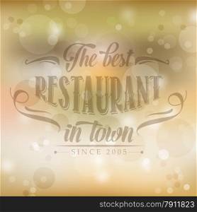 retro restaurant poster on yellow blurred background, vector illustration