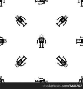 Retro robot pattern repeat seamless in black color for any design. Vector geometric illustration. Retro robot pattern seamless black