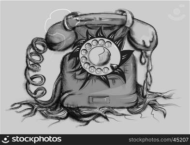 retro rotary dial telephone isolated on gray background