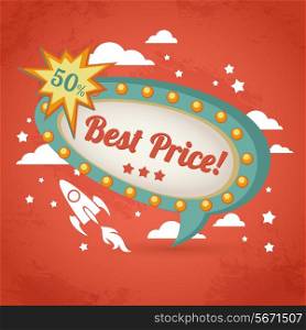Retro sale discount best price speech bubble promotion poster vector illustration
