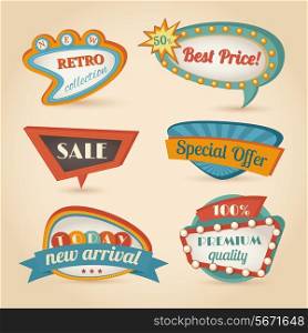 Retro sale discount speech bubble promotion set isolated vector illustration