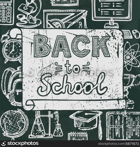 Retro school and university education blackboard icons background back to school poster vector illustration
