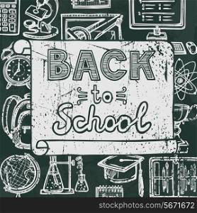 Retro school and university education blackboard icons background back to school poster vector illustration