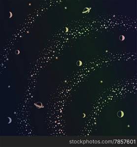 Retro sci-fi background with space, stars and planets