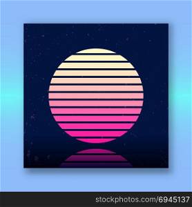 Retro sci-fi background with stylized sun. Retro sci-fi background with stylized sun. Textured futuristic vintage poster. Vector illustration.