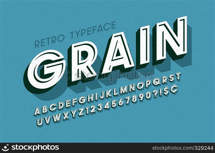 Retro scratched 3d display font design, alphabet, letters and numbers. Opacity masks. Swatch color control. Retro scratched 3d display font design, alphabet, letters