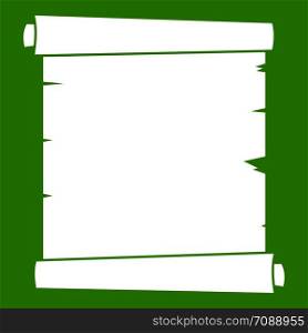 Retro scroll paper icon white isolated on green background. Vector illustration. Retro scroll paper icon green