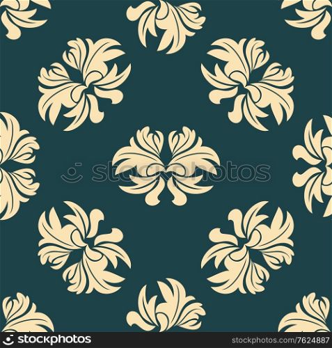 Retro seamless floral pattern in blue and beige colors for textile or wallpaper design