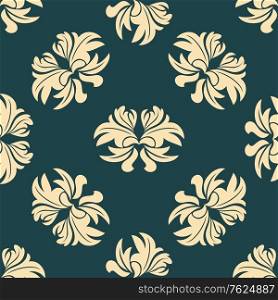 Retro seamless floral pattern in blue and beige colors for textile or wallpaper design