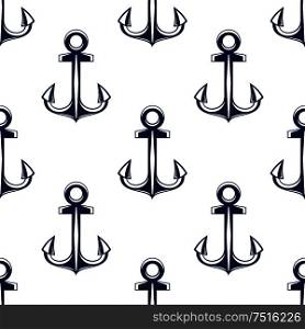 Retro seamless marine anchors pattern of dark blue anchorage items over white background. May be used as navy backdrop, sailing club or nautical theme background. Seamless blue marine anchors pattern