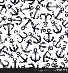 Retro seamless marine pattern with decorative navy ships anchors randomly scattered over white background. May be use as nautical themed backdrop or wallpaper design. Retro seamless marine anchors pattern