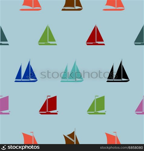 Retro seamless models of the bright ships, sailing vessels, boats and yachts. Vector illustrations for sea design. Sea subject for background wall-paper. Cartoon silhouette shape wrapping pattern
