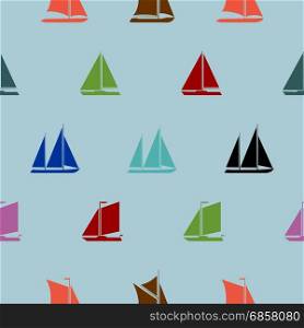 Retro seamless models of the bright ships, sailing vessels, boats and yachts. Vector illustrations for sea design. Sea subject for background wall-paper. Cartoon silhouette shape wrapping pattern
