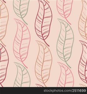 Retro seamless pattern with feathers. Vintage abstract background with colorful feathers. Template for textile, wallpaper, packaging and design vector illustration. Retro seamless pattern with feathers