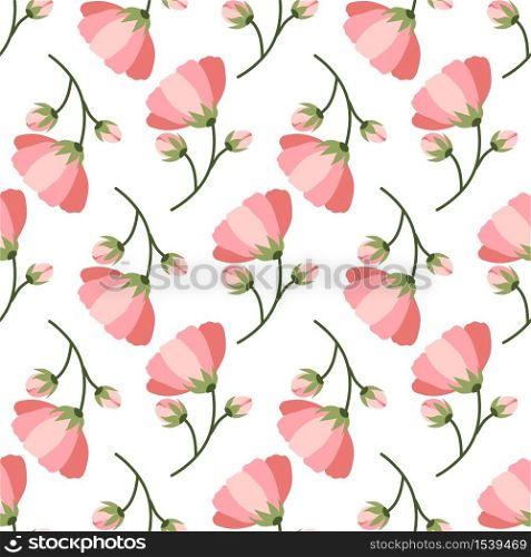 Retro seamless pattern with pink blooming flower. Elegant floral vector repeated design for background, wallpaper, fabric, wrapping paper.. Retro seamless pattern with pink blooming flower.