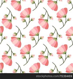 Retro seamless pattern with pink blooming flower. Elegant floral vector repeated design for background, wallpaper, fabric, wrapping paper.. Retro seamless pattern with pink blooming flower.