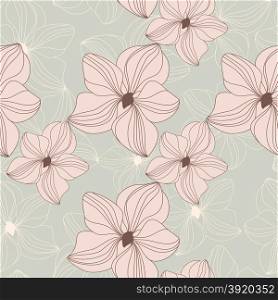 Retro seamless pattern with pink orchid flowers on beige background. Retro seamless pattern with pink orchid flowers on beige background.