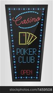 Retro sign with blue lights and the word poker club.vector