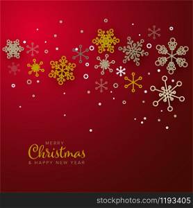 Retro simple Christmas card with golden snowflakes on red background. Retro simple Christmas card