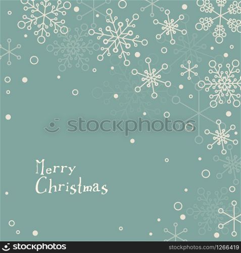 Retro simple Christmas card with white snowflakes on blue background